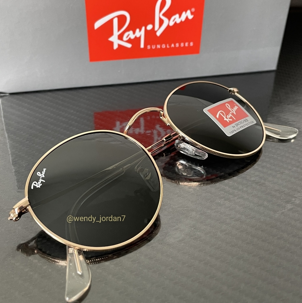 RayBan Round Metal Black Lenses / Gold Frame RB3447 Standard Size
